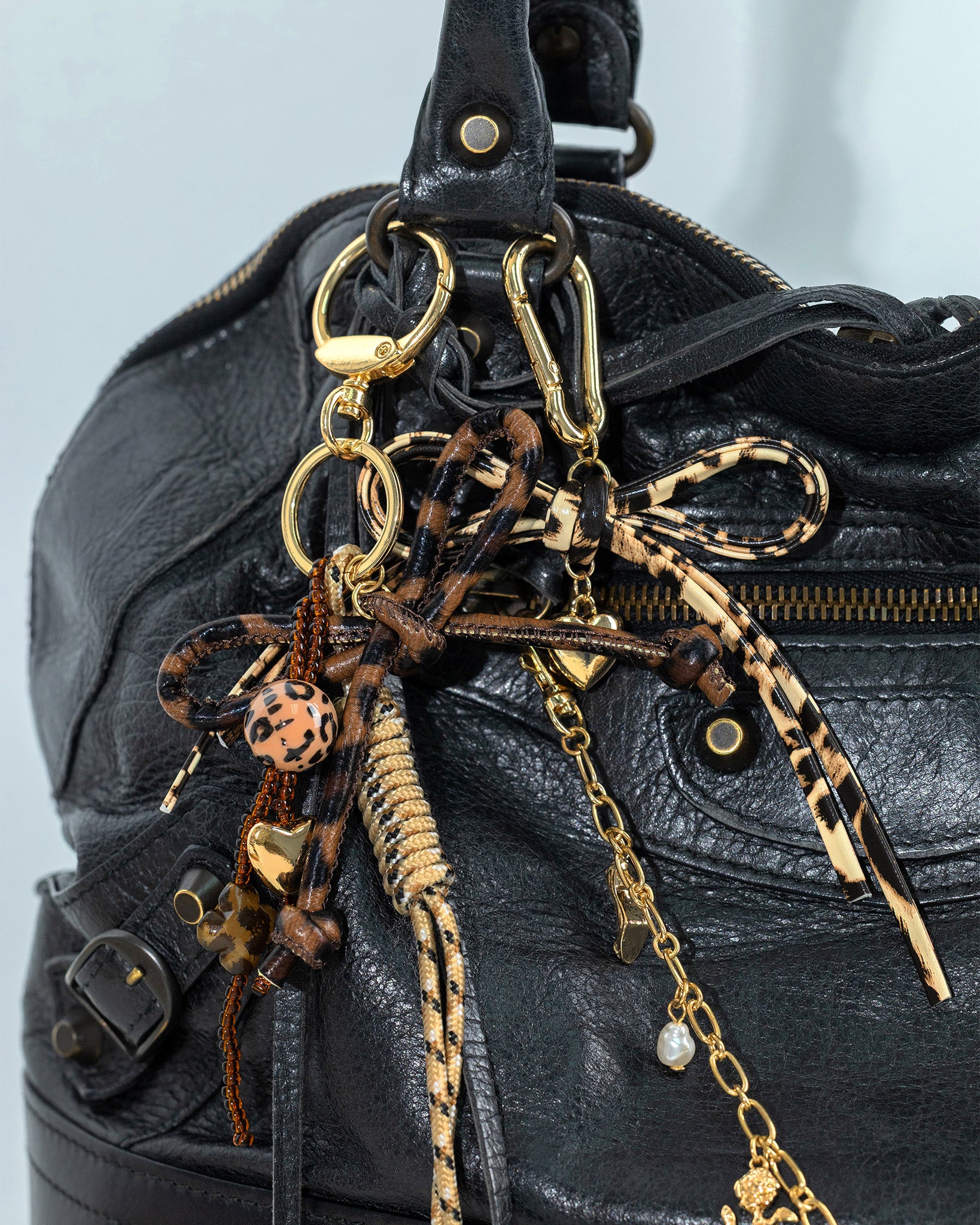 Leather Leopard Rope Knot Dangle Bag Charm